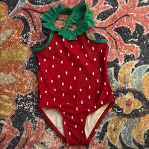 Old Navy Red and Green One Piece Swimsuit with Strawberry Design